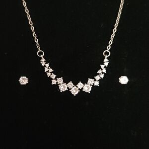 Silver And Sparkling Gemstone Necklace and Earring Set